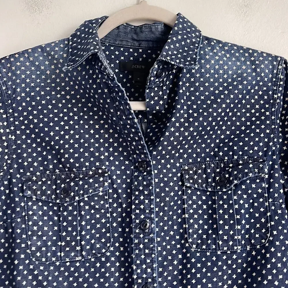 J. Crew The Keeper star print long sleeve button down denim shirt sz 4